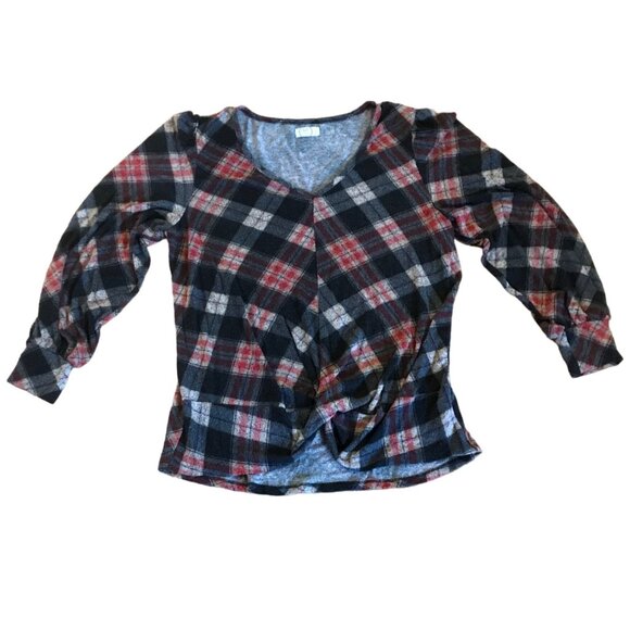24/7 Maurices Plaid Twist Front Top Womens XL Red Black - Picture 1 of 11